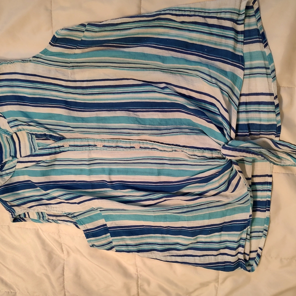 Striped Blue and White Button-Up Shirt
